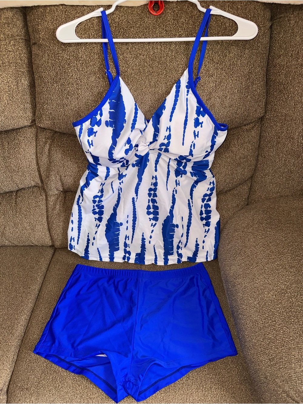 Blue & White Tie-Dye Tankini 2 Bathing Suit